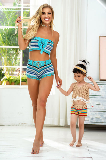 Conjunto de bikini con tirantes, hecho a mano, de playa, con colores populares de celebridades de Internet