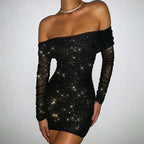 Women Sexy off-Shoulder Ruffle Hip Evening Dress Short Dress Summer PartyPart