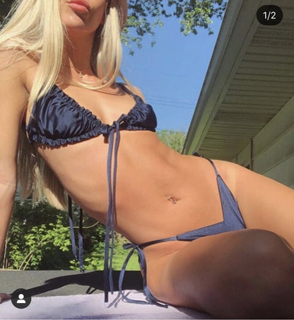 Traje de baño de bikini dividido popular de color sólido para mujer, traje de baño de bikini atado