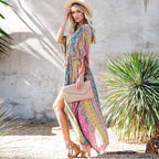 Chaqueta de playa con estampado de rayón, cárdigan holgado de longitud media para vacaciones, protección solar, bikini, traje de baño, ropa de abrigo, blusa