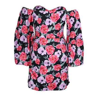 Printed Sexy Square Collar Dress Women Spring Summer Arrival
