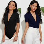 Haut sexy à col en V profond pour femme, manches plissées, slim, couleur unie, body flatteur pour la silhouette
