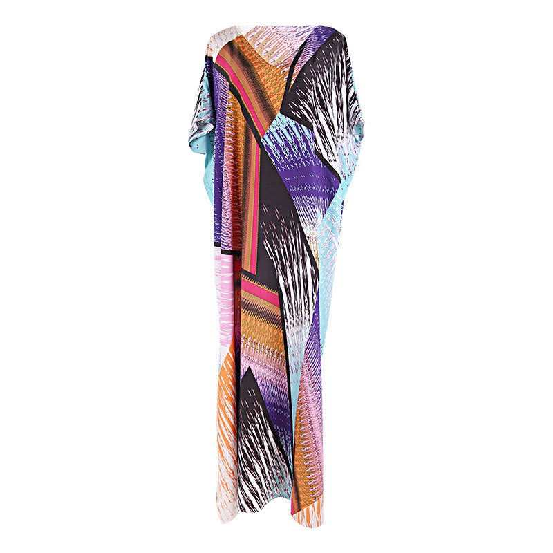 Vestido maxi holgado con estampado floral colorido y bloques de posicionamiento, para cubrir bikini, camisa de protección solar, vestido de playa para vacaciones.