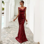 Vestido de mujer sexy con lentejuelas y top de tubo, vestido de noche para banquete, fiesta, cola de pez, vestido formal de graduación