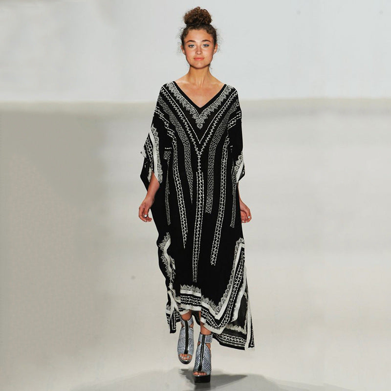 Black Bottom Quick Drying Robe Beach Dress Loose plus Size Maxi Dress Bikini Cover up Sun Protection Shirt Women Robe EvenStar