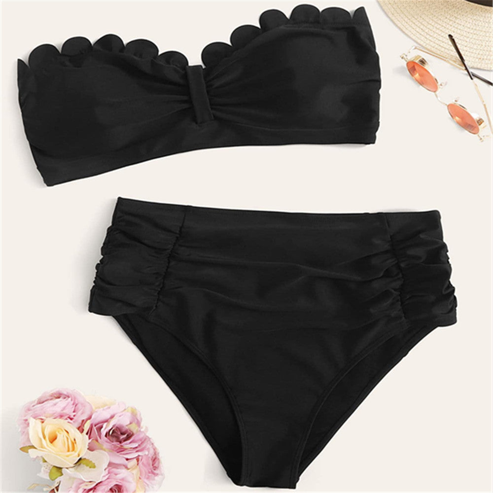 Plus Size Split Swimsuit Printed Cut Edge Contrast Color Women High Waist SwimmingClub