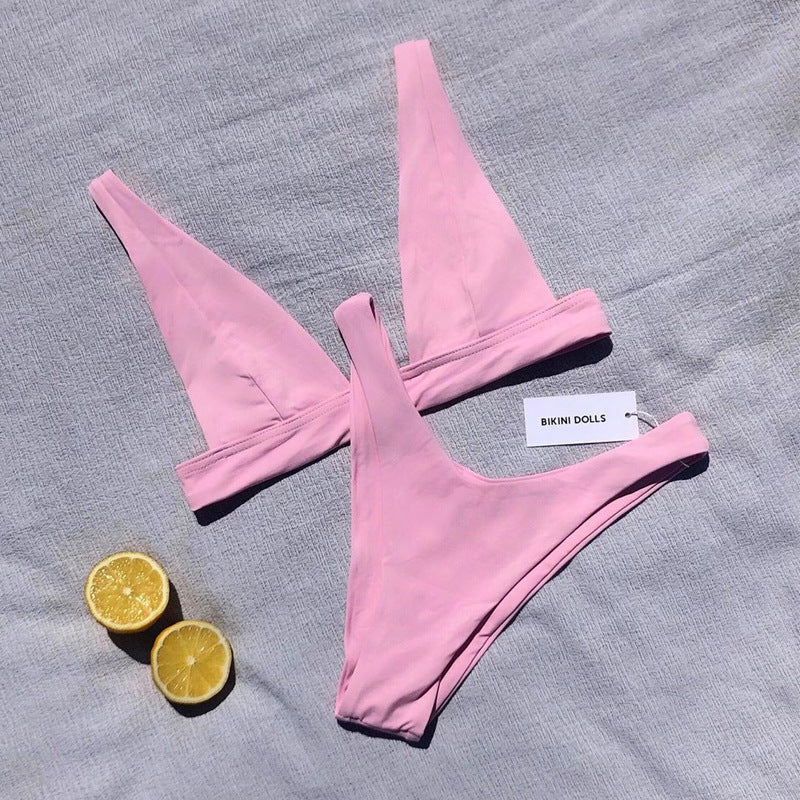 Sexy Push Up Solid Color Split Bikini Swimming Women Bikini