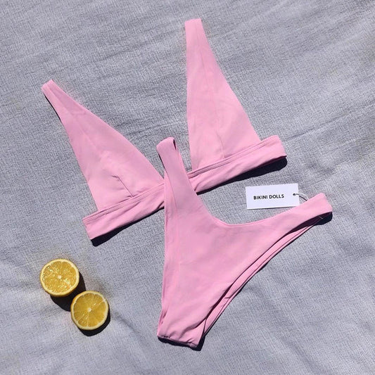 Sexy Push Up Solid Color Split Bikini Swimming Women Bikini