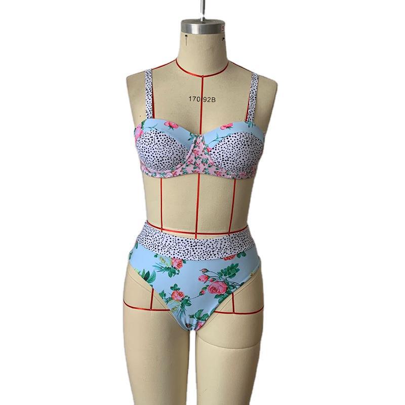 Swimwear Multicolor Sexy Solid Color Printing High Waist Split Swimsuit Bikin Bikini Swimsuit