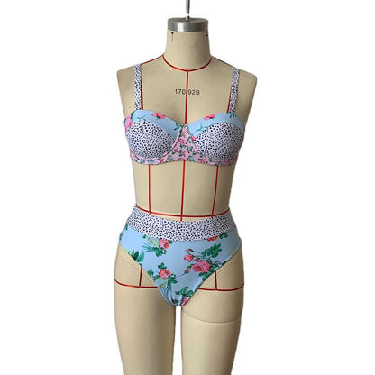 Swimwear Multicolor Sexy Solid Color Printing High Waist Split Swimsuit Bikin Bikini Swimsuit