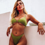 Maillot de bain sexy en tissu spécial pour femmes, nouvelle collection, poitrine en forme de V, bretelles, bikini texturé