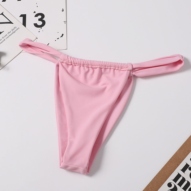 Traje de baño de bikini dividido para mujer, color sólido, sexy, de triángulo, con cuello halter y tirantes finos, de nailon.