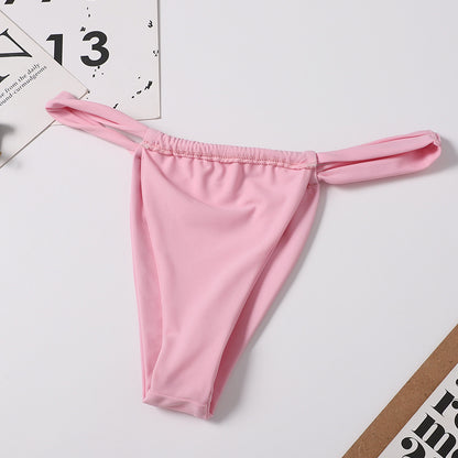 Traje de baño de bikini dividido para mujer, color sólido, sexy, de triángulo, con cuello halter y tirantes finos, de nailon.