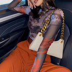 Sexy Sheer Mesh Letter Graphic Printing Bottoming Long-Sleeved Bodysuit