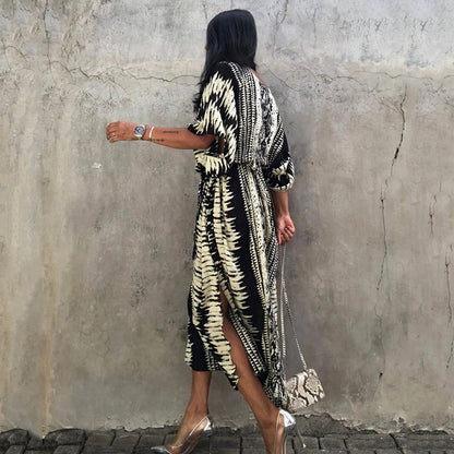 Rayon Snake Pattern Positioning Robe Sun Protection Beach Jacket Blouse Seaside Vacation Dress Women