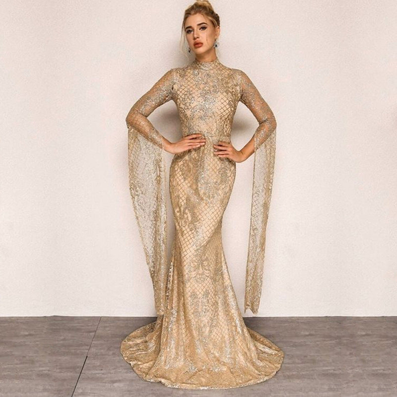 Robe d'hiver femme argentée cintrée robe maxi