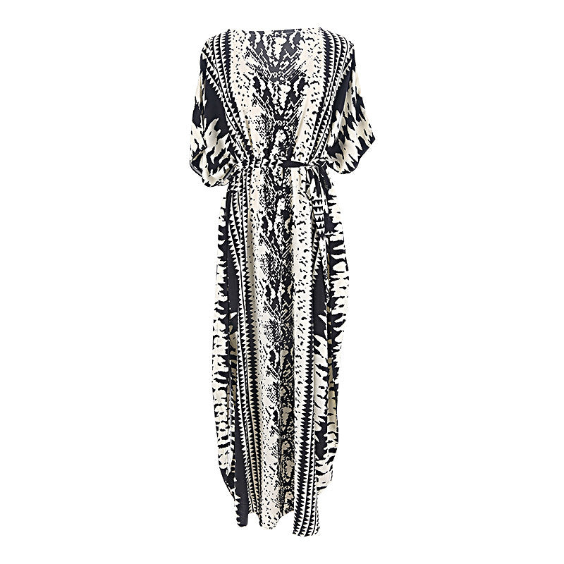 Rayon Snake Pattern Positioning Robe Sun Protection Beach Jacket Blouse Seaside Vacation Dress Women