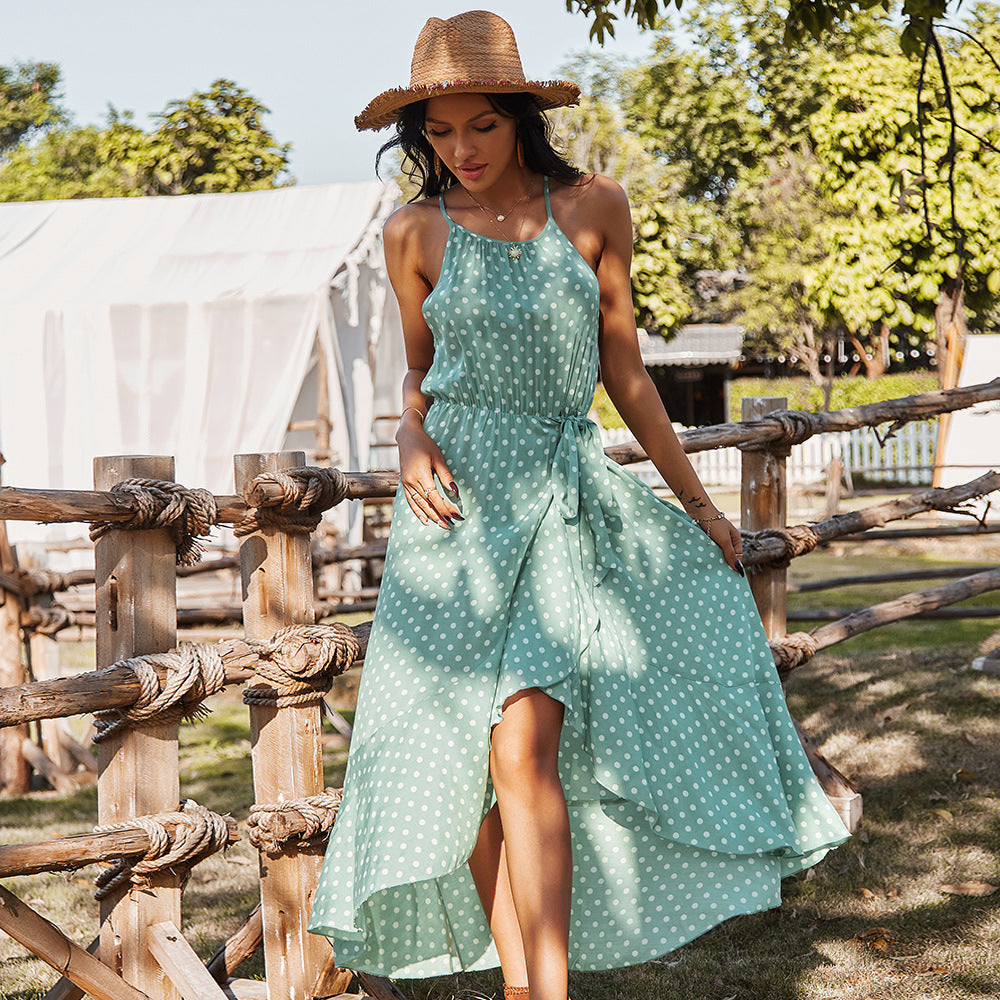 Spring Summer Casual Women Clothing Sling Polka Dot Dress CKK