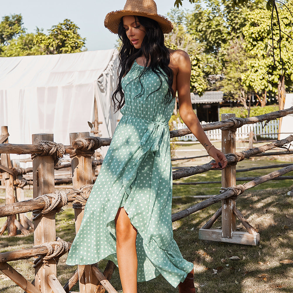 Spring Summer Casual Women Clothing Sling Polka Dot Dress CKK