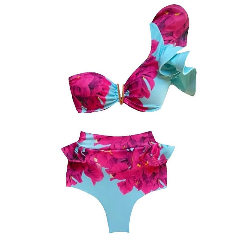Bikini de cintura alta con volantes y tirantes para mujer