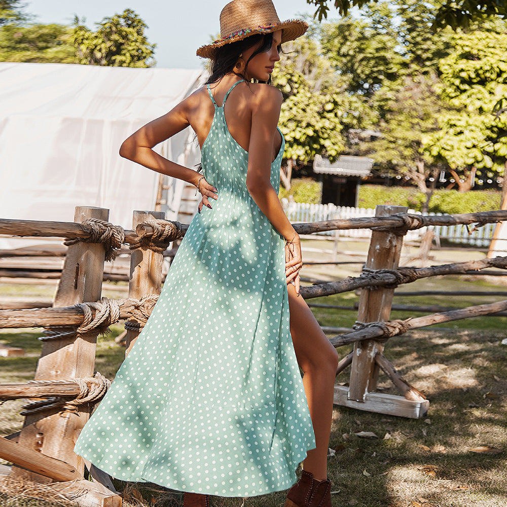 Spring Summer Casual Women Clothing Sling Polka Dot Dress CKK