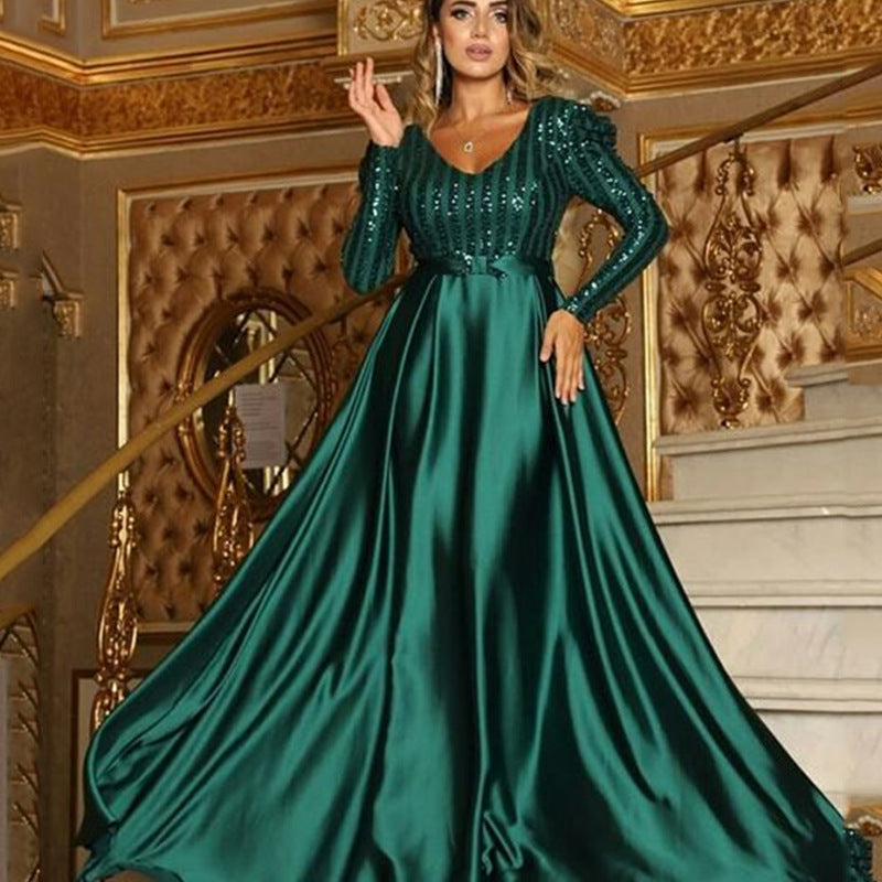 Spring Summer Women Clothing V Neck Swing Dress Sexy Dress Trailing Cocktail Evening Dress SCC