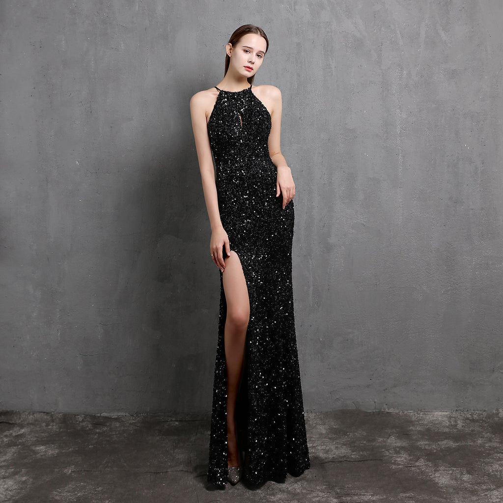 Vestido de noche para fiesta de alta sociedad, sexy, largo y adelgazante, con lentejuelas coloridas y artesanía pesada, vestido formal de novia.