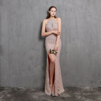 Vestido de noche para fiesta de alta sociedad, sexy, largo y adelgazante, con lentejuelas coloridas y artesanía pesada, vestido formal de novia.