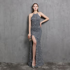 Vestido de noche para fiesta de alta sociedad, sexy, largo y adelgazante, con lentejuelas coloridas y artesanía pesada, vestido formal de novia.