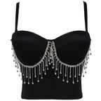 Belly Dance Performance Tube Top Sexy Tassel Chain Small Sling Solid Color with Steel Ring Body Shaping Slim Looking Tube Top WildQueen