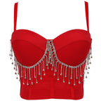 Belly Dance Performance Tube Top Sexy Tassel Chain Small Sling Solid Color with Steel Ring Body Shaping Slim Looking Tube Top WildQueen