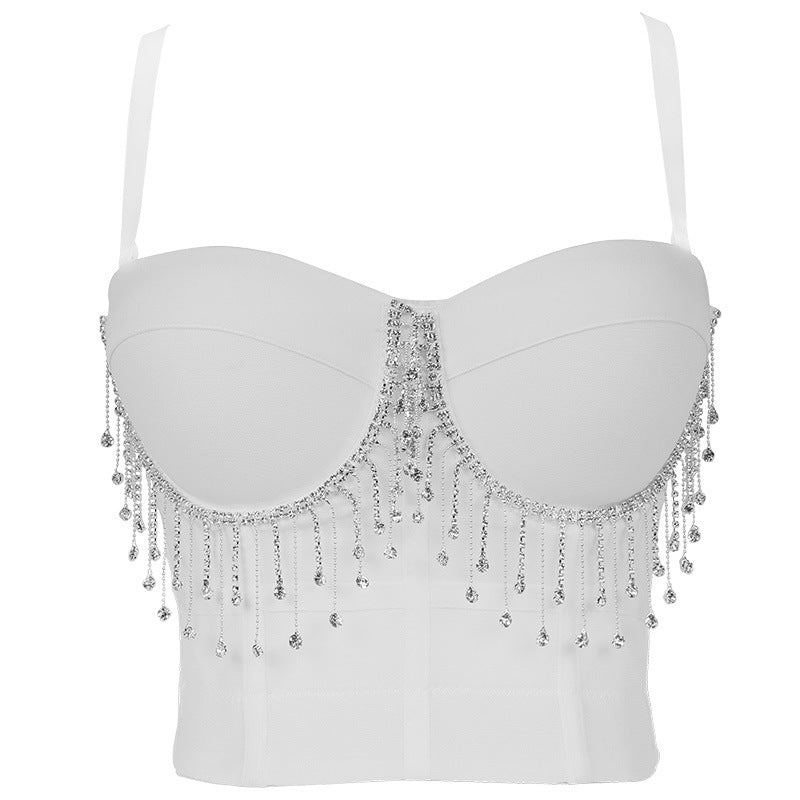 Belly Dance Performance Tube Top Sexy Tassel Chain Small Sling Solid Color with Steel Ring Body Shaping Slim Looking Tube Top WildQueen