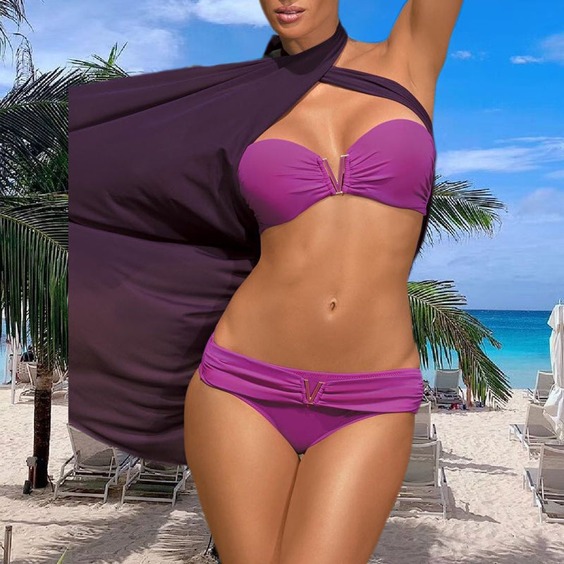 Maillot de bain push-up blanc pour femme, ensemble bikini sexy pour la plage, couleur unie, bandeau 