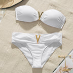Maillot de bain push-up blanc pour femme, ensemble bikini sexy pour la plage, couleur unie, bandeau 