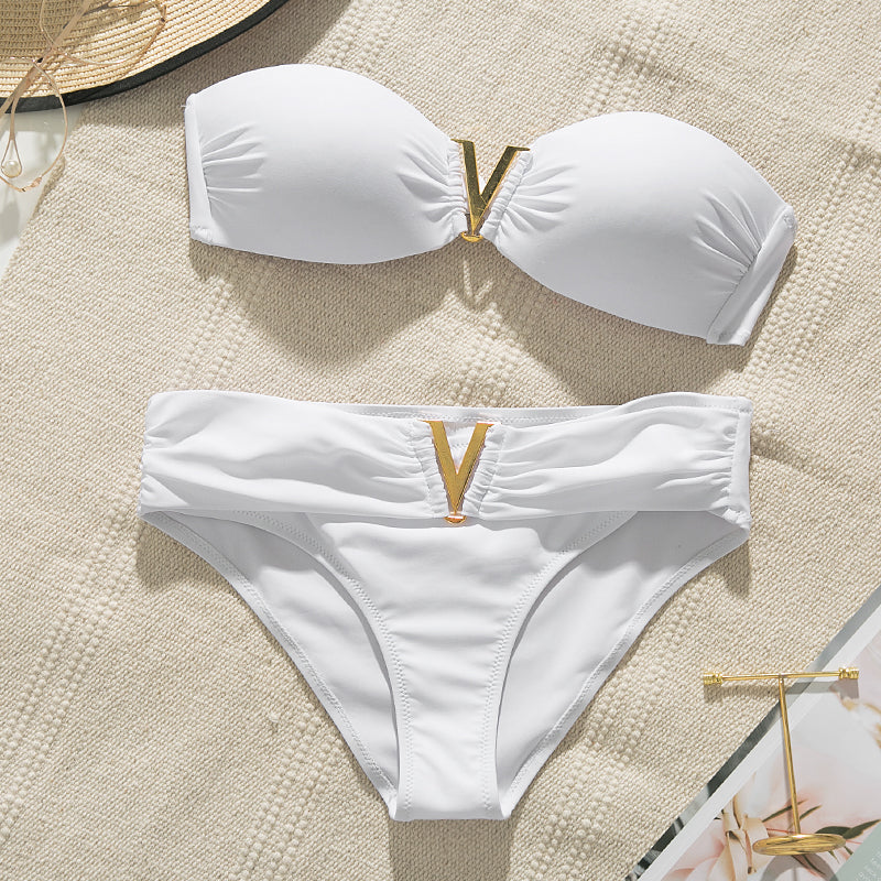 Maillot de bain push-up blanc pour femme, ensemble bikini sexy pour la plage, couleur unie, bandeau 