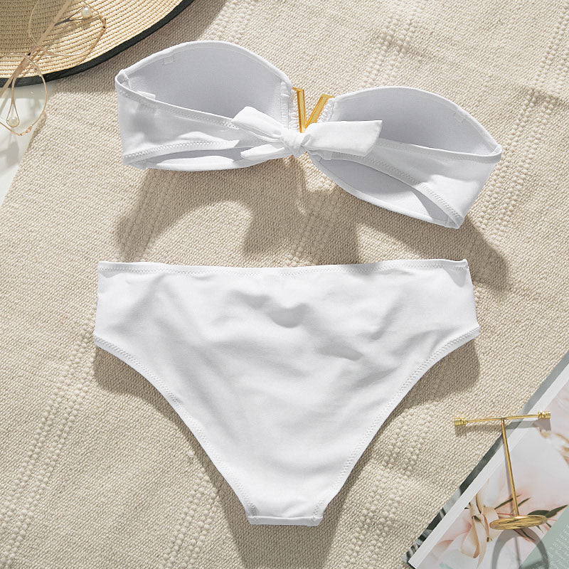 Maillot de bain push-up blanc pour femme, ensemble bikini sexy pour la plage, couleur unie, bandeau 
