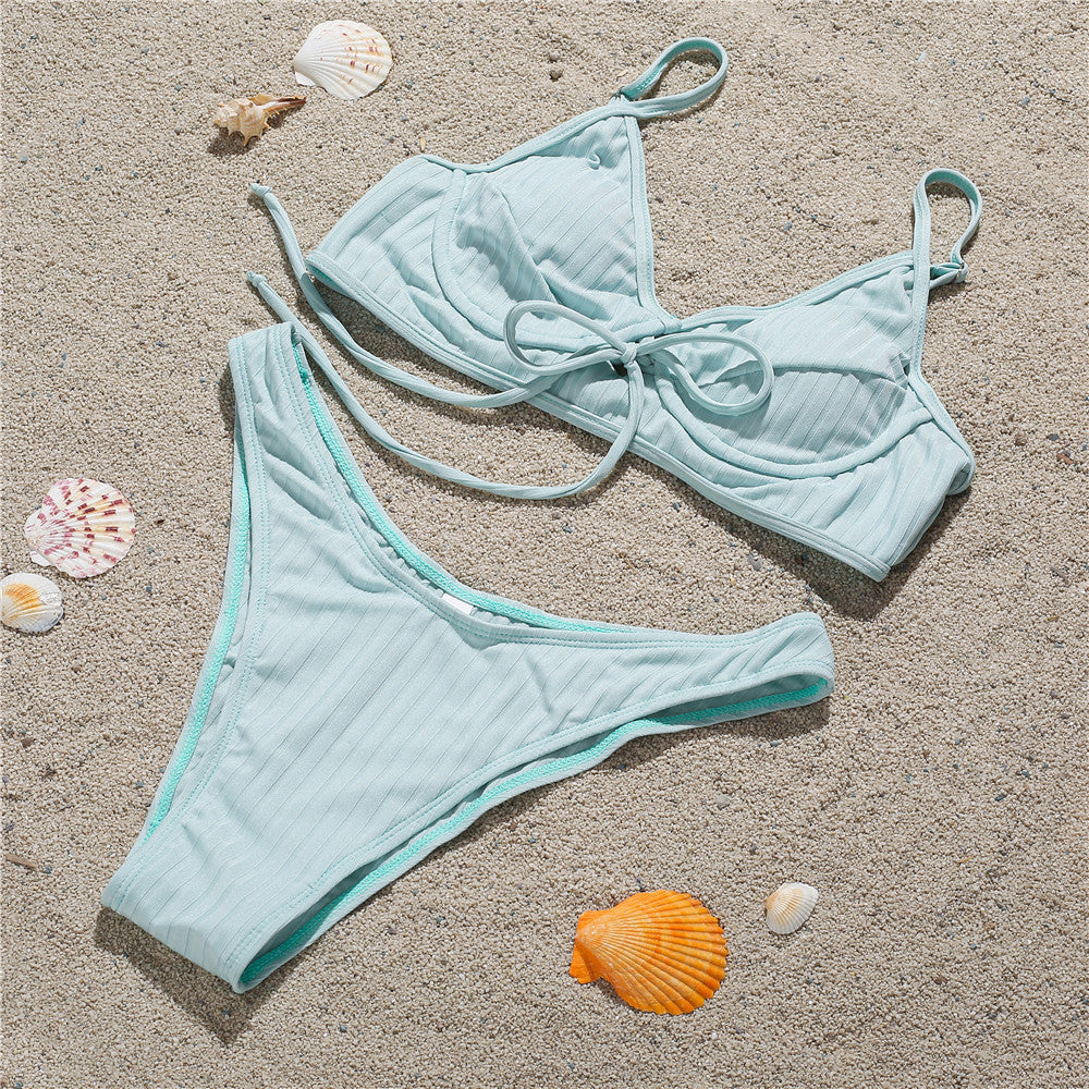 Bikini de tiras de corte alto para mujer, traje de baño acanalado, traje de baño sexy para mujer, traje de baño con aberturas, traje de baño para playa, ropa de verano