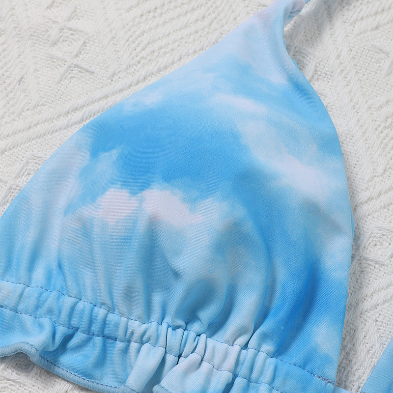 Skirted Swimsuit Women Tie-dye Piece Suit Bikini High Cut Ruffle Swimwear Women Halter Swim Suit Knot Bathing Suit