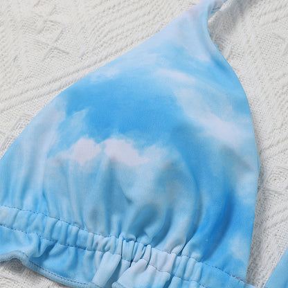Skirted Swimsuit Women Tie-dye Piece Suit Bikini High Cut Ruffle Swimwear Women Halter Swim Suit Knot Bathing Suit