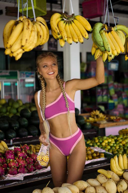 Bikinis acanalados Mujer Bikini de cintura alta Bandeau Traje de baño mujer Patchwork Traje de baño Mujer Traje de baño de un hombro 