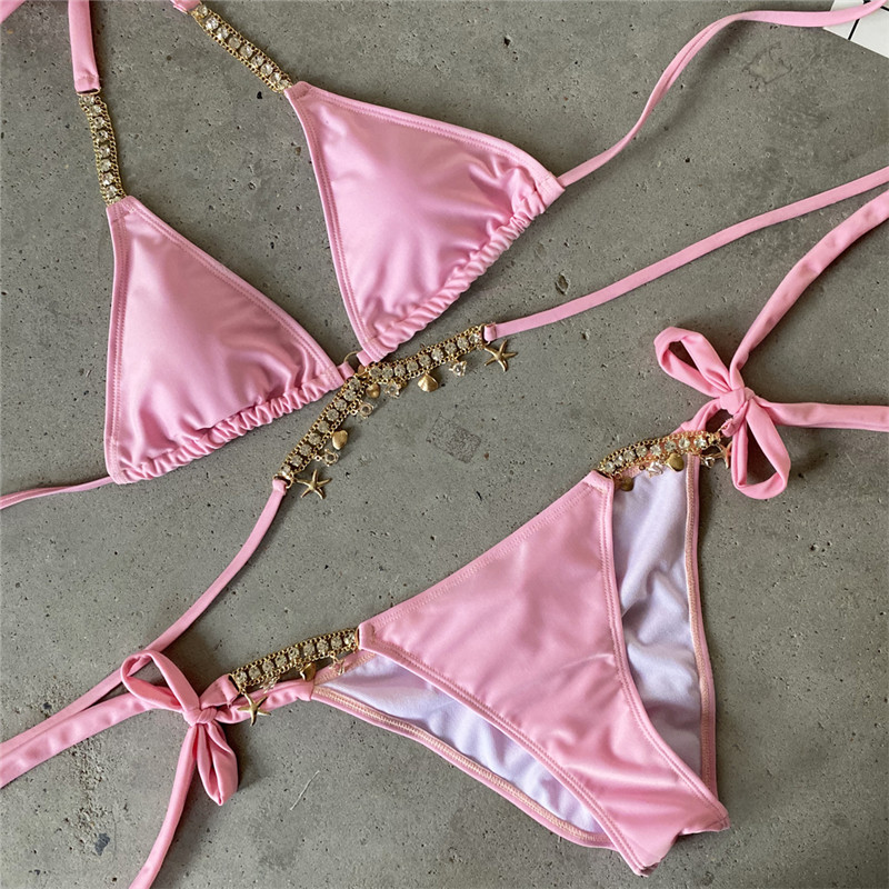 Bikini push up sexy, traje de baño metálico para mujer, bañador con lazo lateral para mujer, bañadores de verano, traje de baño de corte alto para mujer 