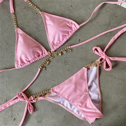 Bikini push up sexy, traje de baño metálico para mujer, bañador con lazo lateral para mujer, bañadores de verano, traje de baño de corte alto para mujer 
