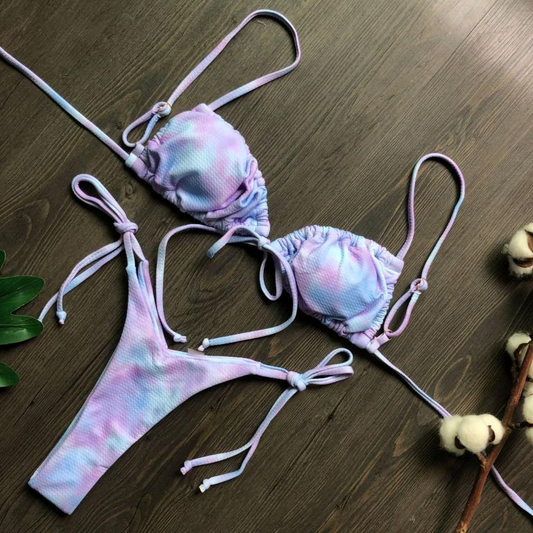 Microbikini para mujer, bañador sexy de tanga, conjunto de bikini plisado para mujer, minitraje de baño para mujer 