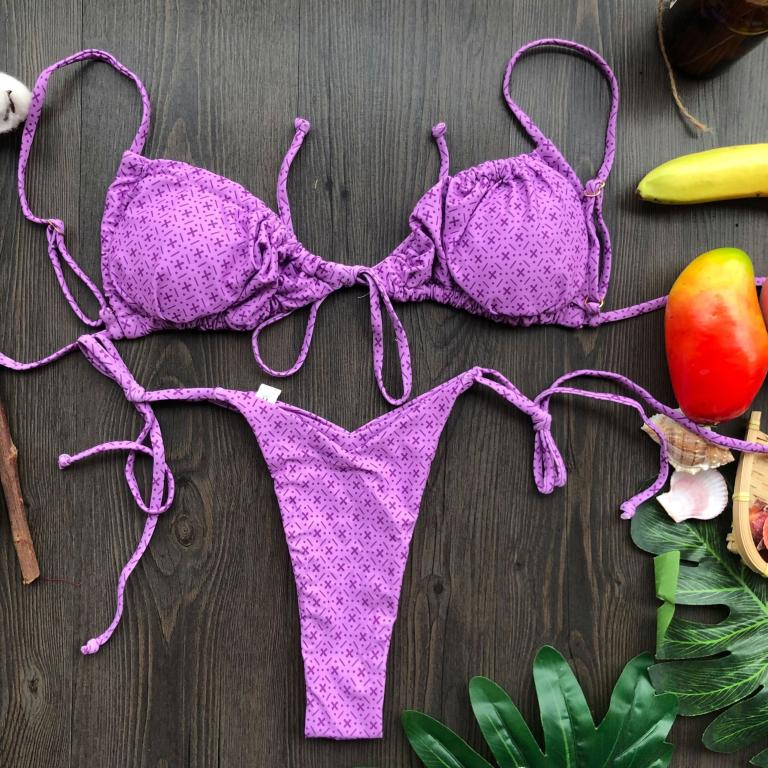 Microbikini para mujer, bañador sexy de tanga, conjunto de bikini plisado para mujer, minitraje de baño para mujer 