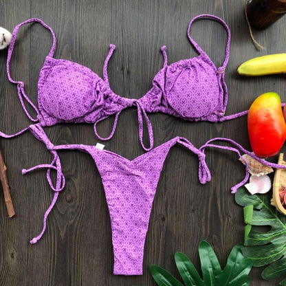 Microbikini para mujer, bañador sexy de tanga, conjunto de bikini plisado para mujer, minitraje de baño para mujer 