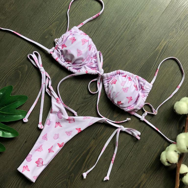 Microbikini para mujer, bañador sexy de tanga, conjunto de bikini plisado para mujer, minitraje de baño para mujer 