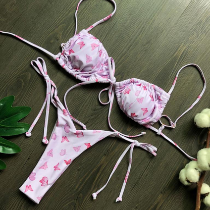 Microbikini para mujer, bañador sexy de tanga, conjunto de bikini plisado para mujer, minitraje de baño para mujer 