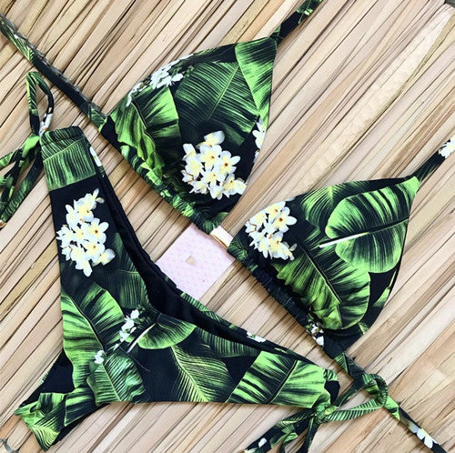 Traje de baño de bikini estampado con lazo