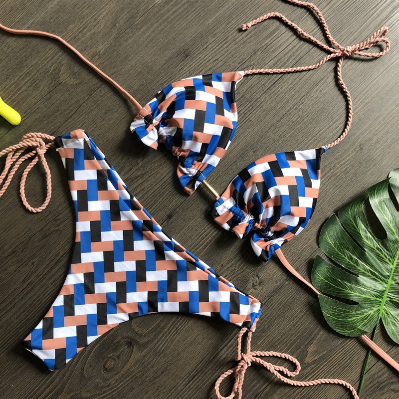 Traje de baño de bikini estampado con lazo