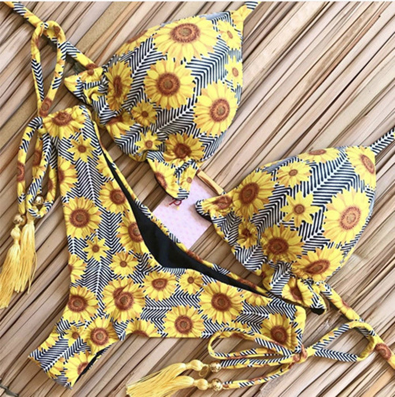 Traje de baño de bikini estampado con lazo